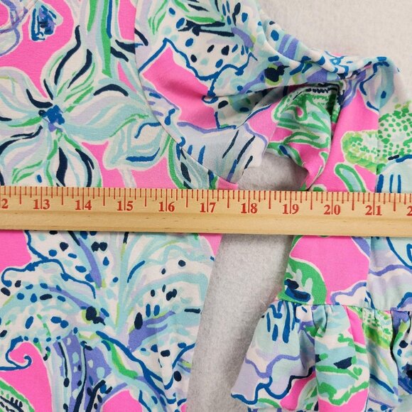 Lilly Pulitzer Dress Women Small Blue Pink Floral Sophie Ruffle Shift 3/4 Sleeve - Picture 3 of 11